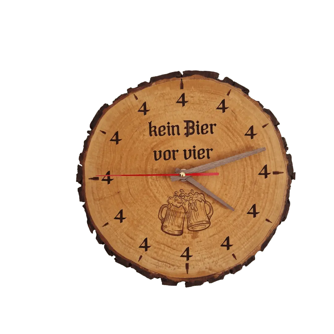 lustige Holzuhr kein Bier vor 4