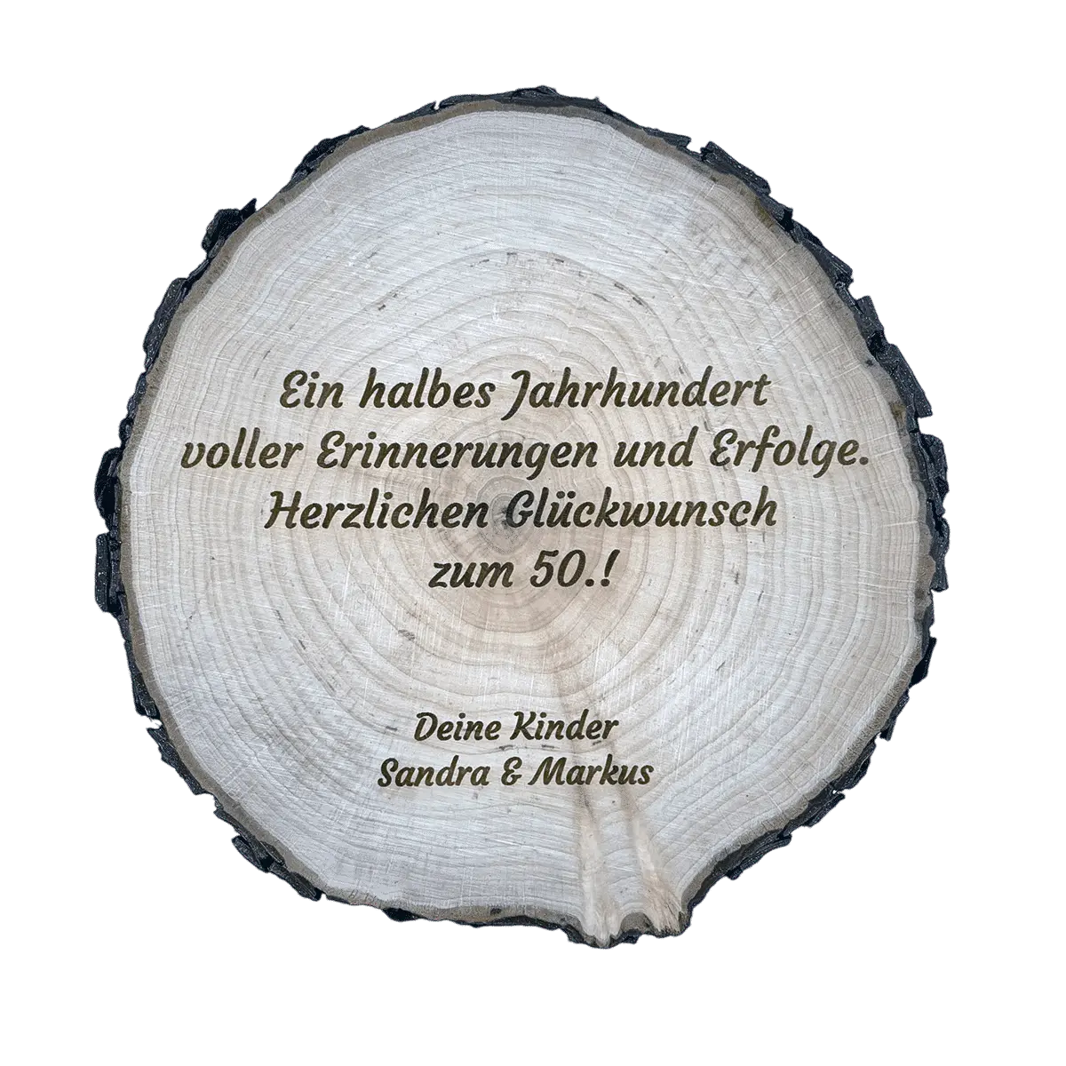 Baumscheibe mit Text