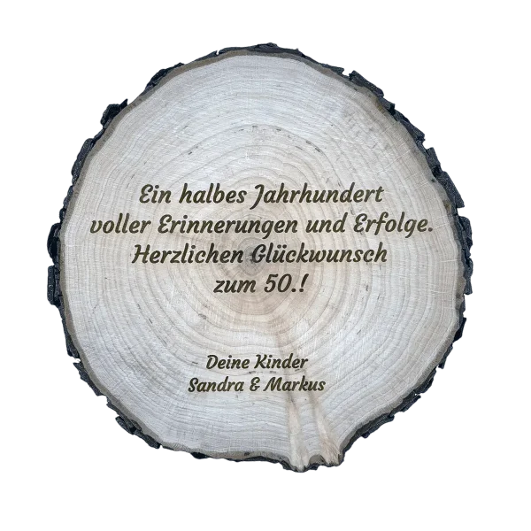 Baumscheibe mit Text