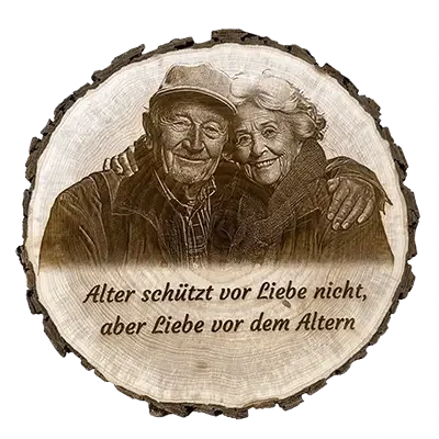 Personalisierte Baumscheibe mit Foto älteres paar klein